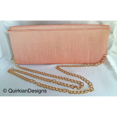 Coral Pink Fabric Clutch Purse With Pink And Gold Intricate Floral Embroidery, Wedding Clutch, Party Bag